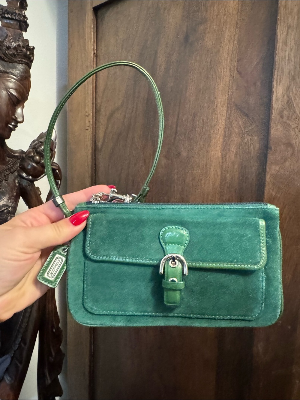 Vintage COACH soho emerald green suede purse wristlet - Picture 6 of 15